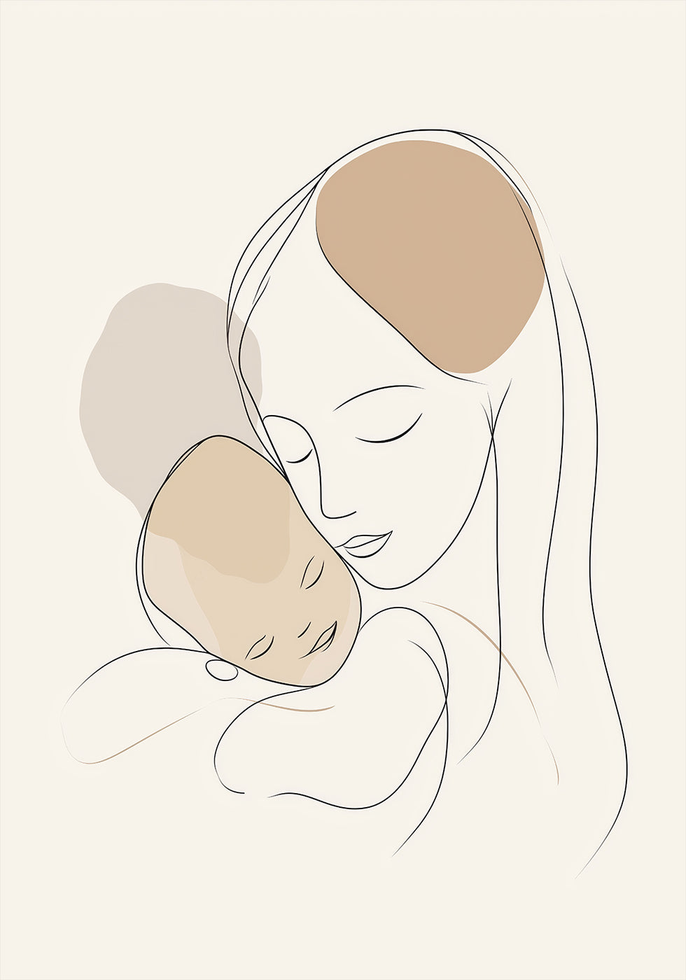 Mother and Baby Line Drawing Poster