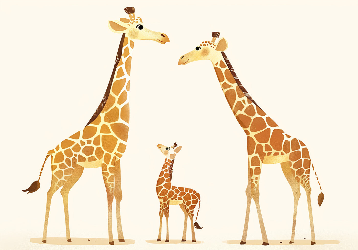 Giraffe Family Trio In Warm Tones Poster