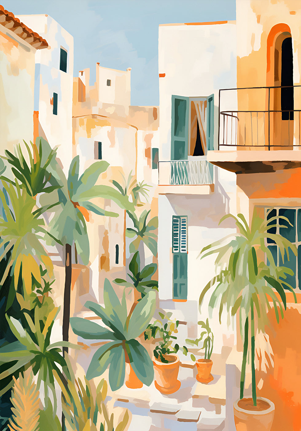 Sunlit Courtyard, Mediterranean terrace Poster