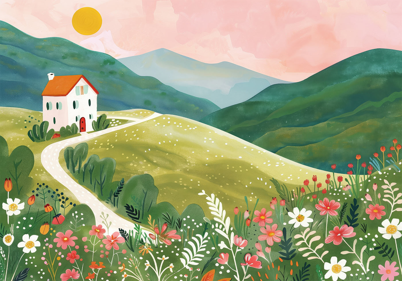 Sunset Valley Cottage Poster