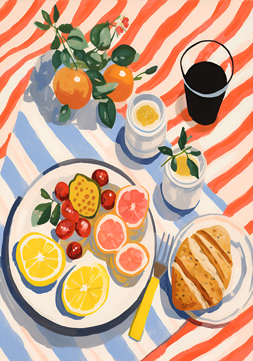 Sunny Breakfast, citrus and croissant art Poster