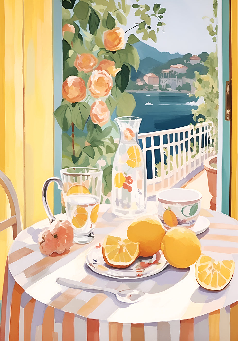 Lemon Morning on the Terrace, Mediterranean Summer Poster