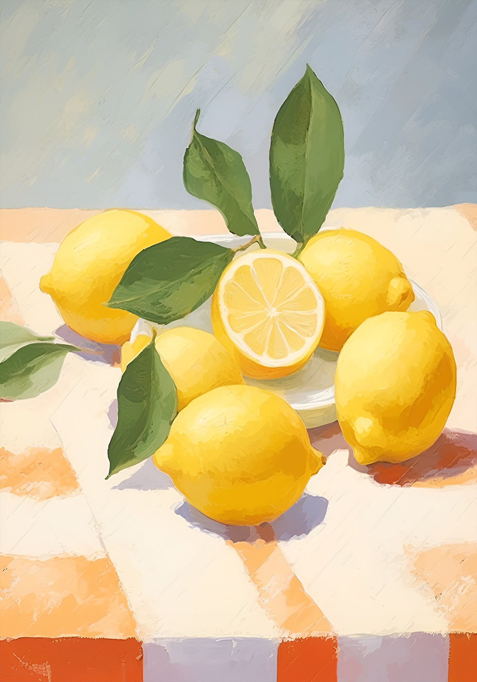 Lemons on Checkered Table, citrus fruit Poster