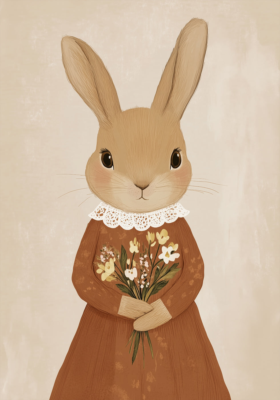 Vintage Bunny with Flowers Poster