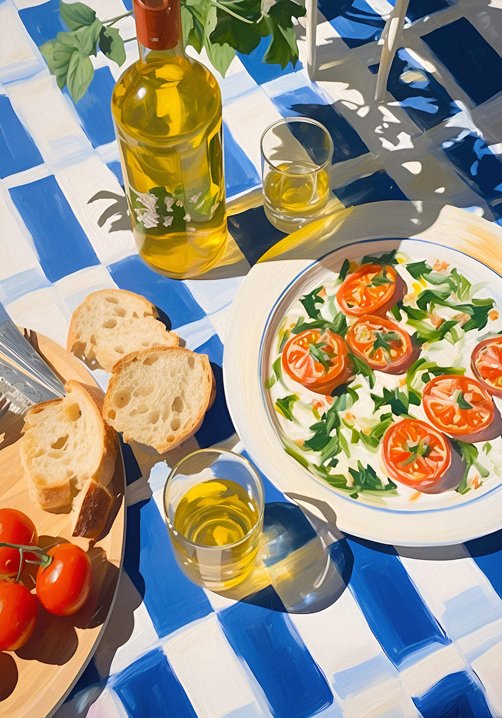 Caprese Lunch on Blue Tiles, Mediterranean food Poster