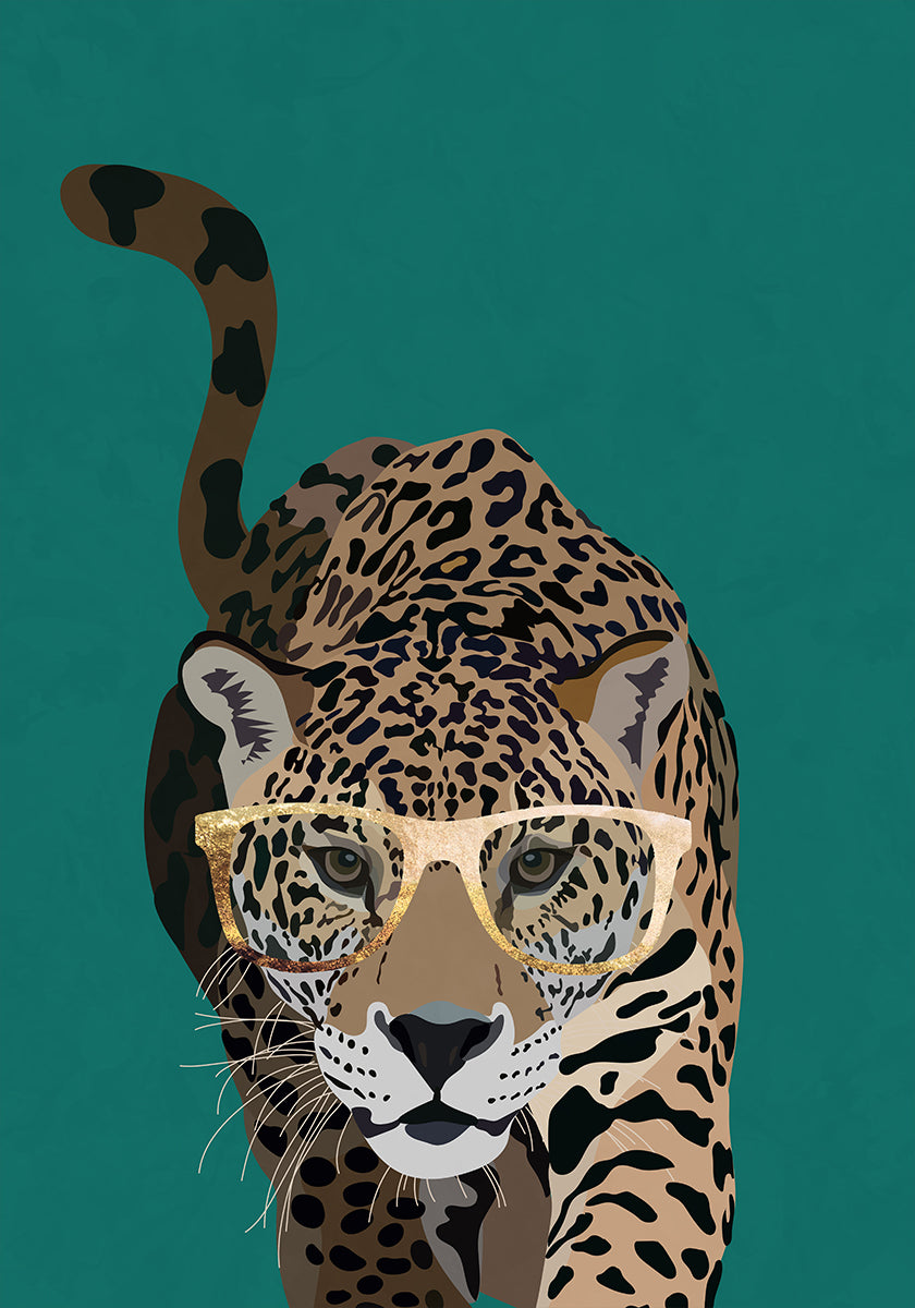 Curious green leopard Poster