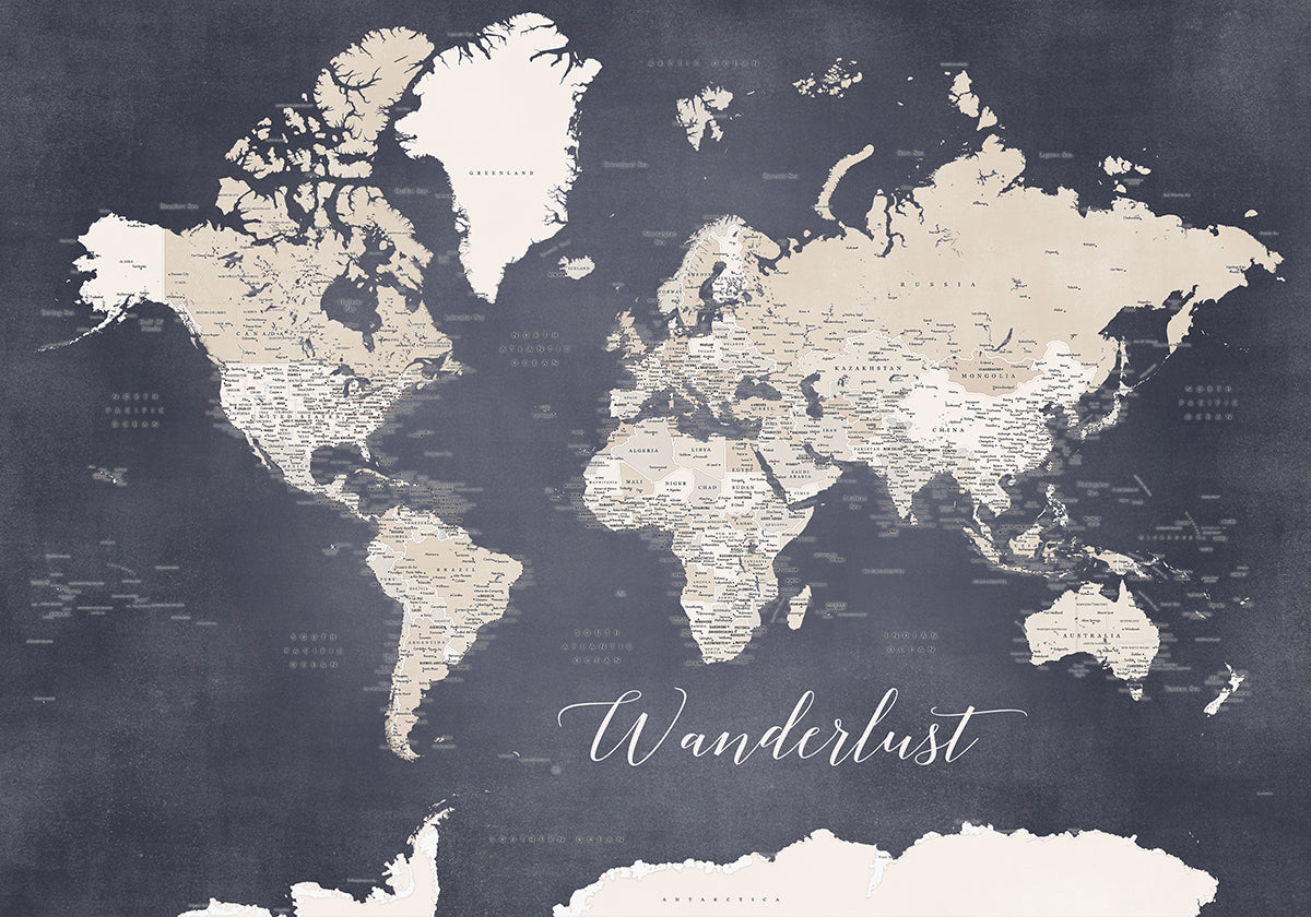 Wanderlust world map Glyn Poster