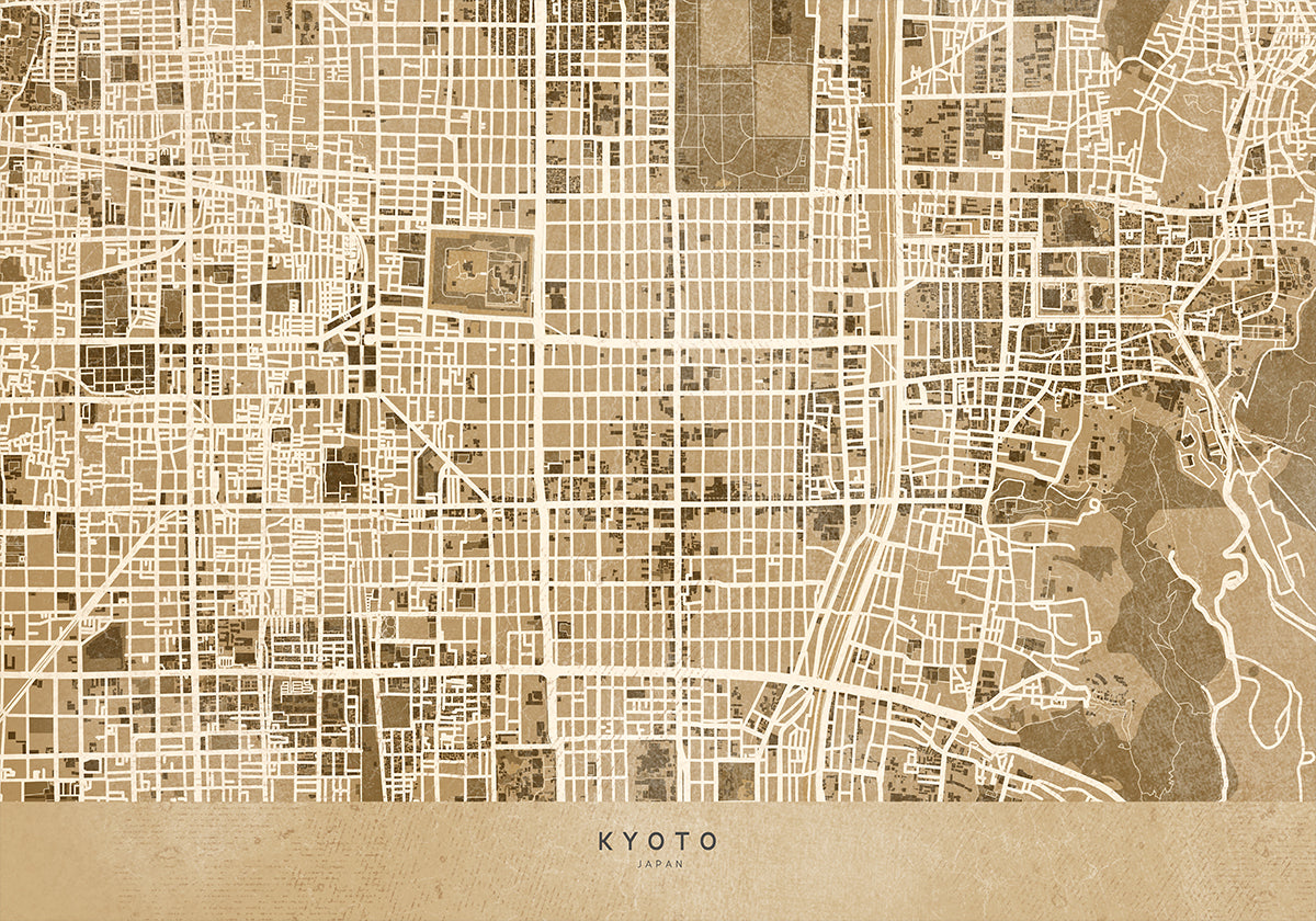 Sepia map of Kyoto Poster