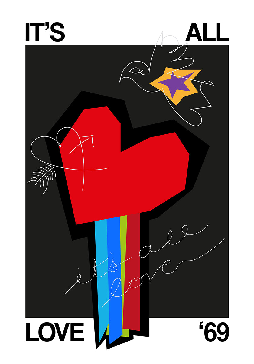 It's All Love Heart Grey Poster
