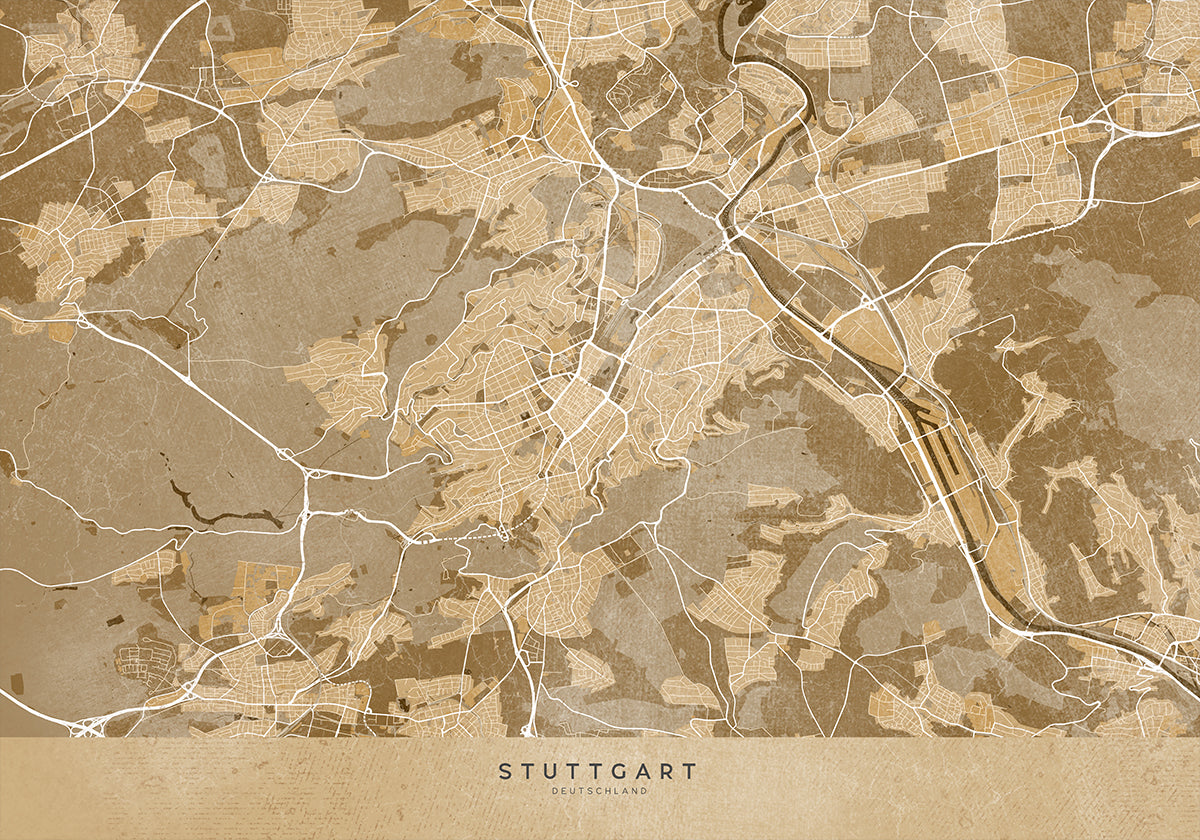 Sepia vintage map of Stuttgart downtown Germany Poster