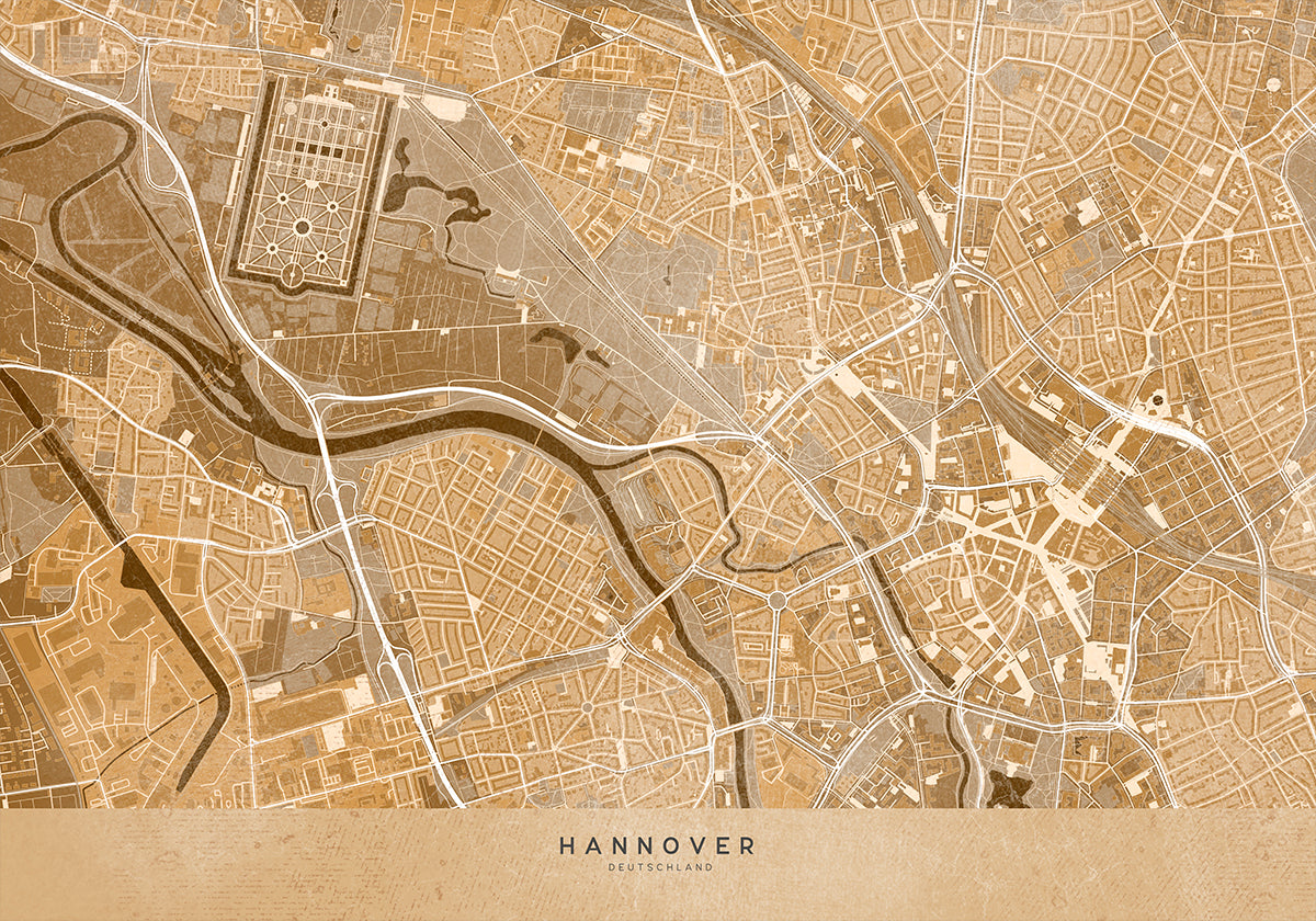Sepia vintage map of Hannover downtown Germany Poster