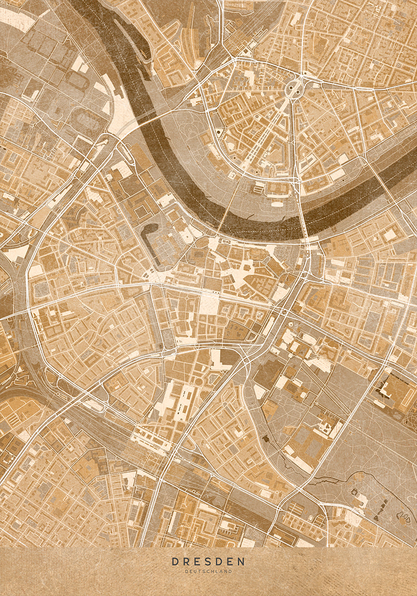 Sepia vintage map of Dresden downtown Germany Poster