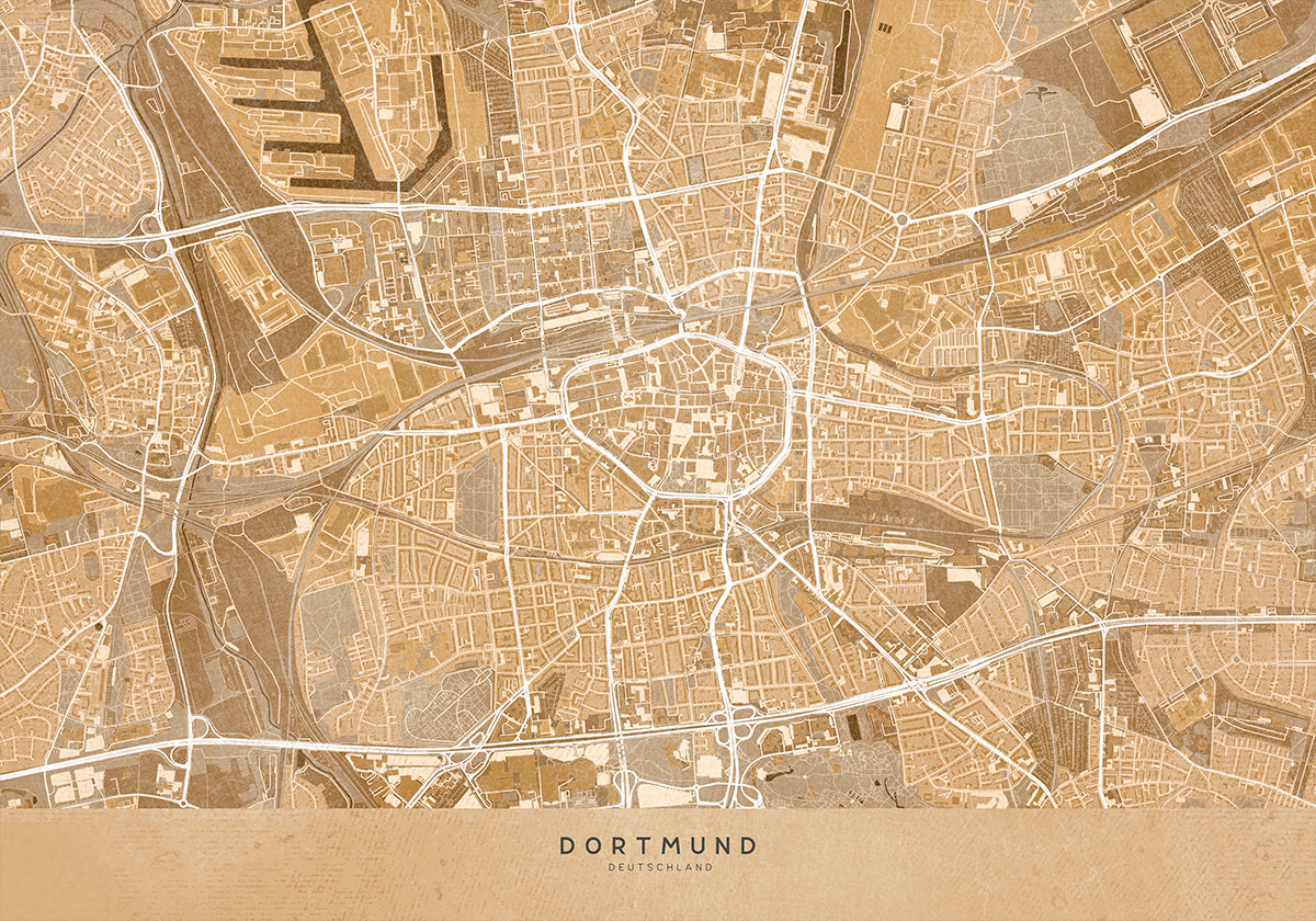 Sepia vintage map of Dortmund Germany Poster