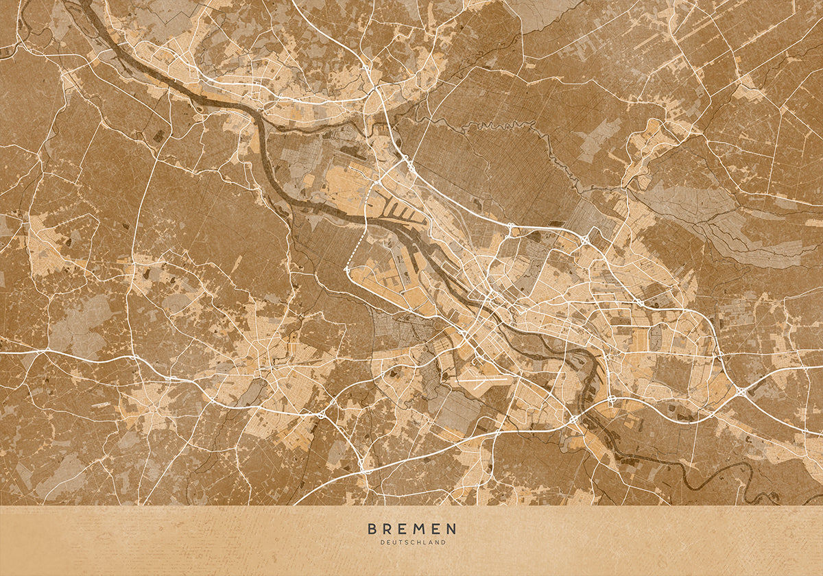 Sepia vintage map of Bremen Germany Poster