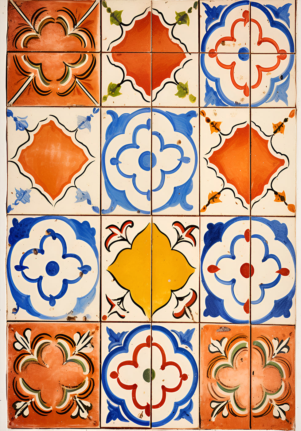 Vintage Mediterranean Tiles, colorful ceramic patter Poster