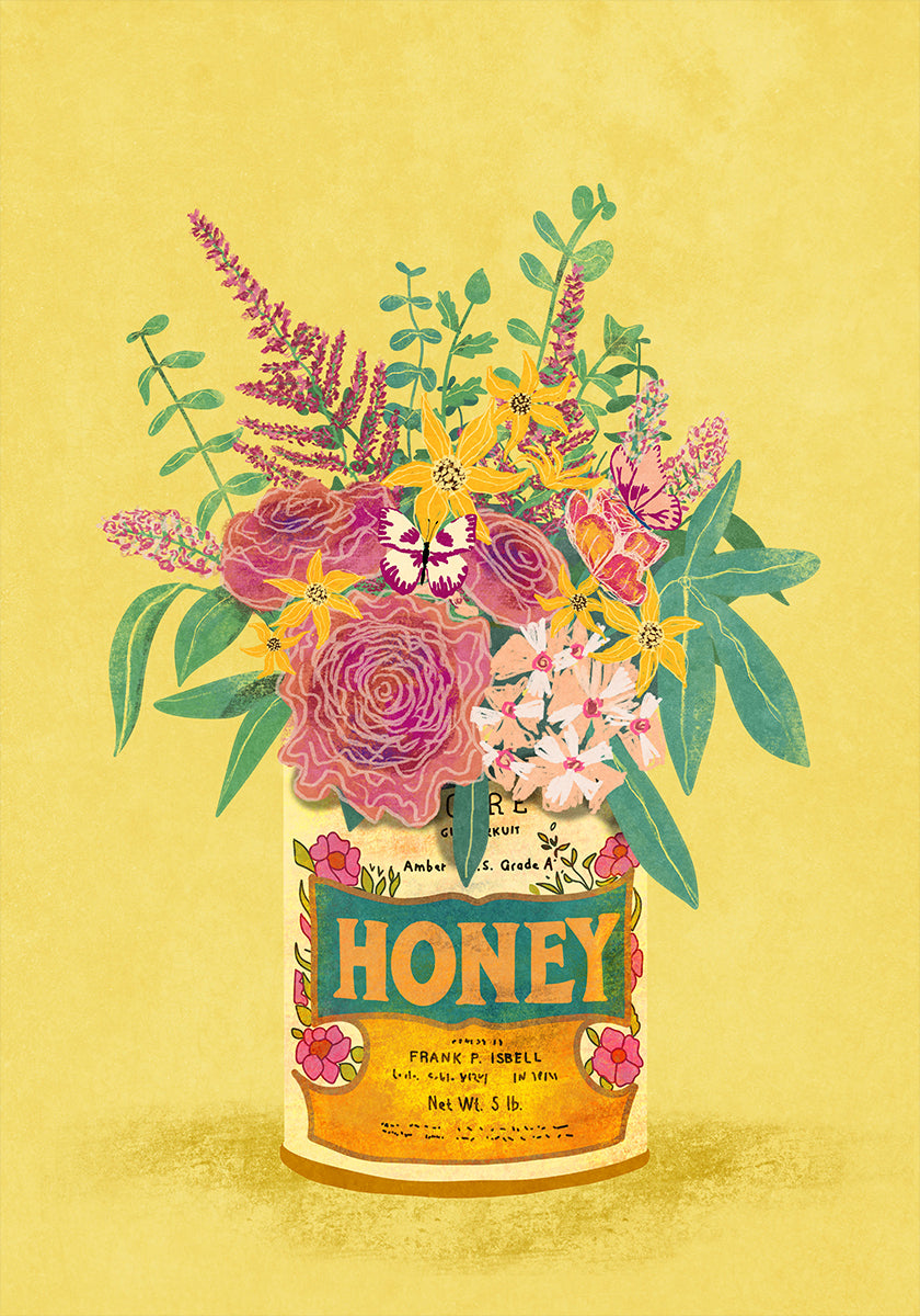 Flowers In a vintage Honey Can