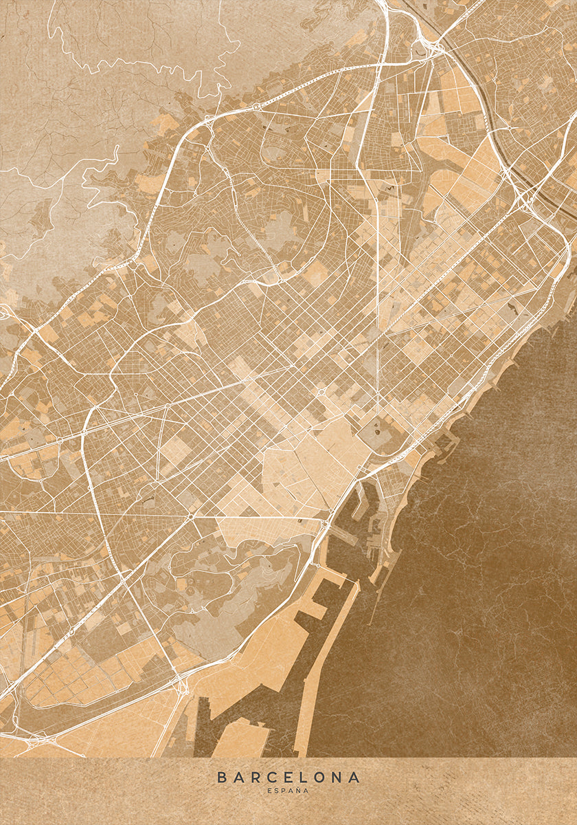 Map of Barcelona (Spain) in sepia vintage style Poster