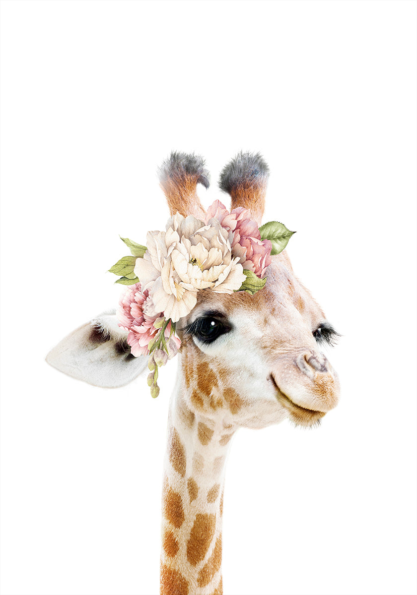 Floral Baby Giraffe Poster