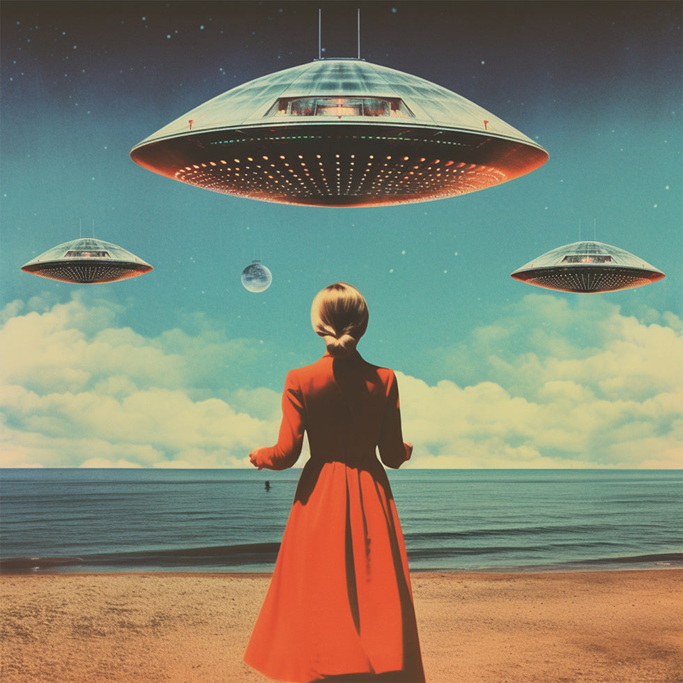UFO Skies Collage Art Poster
