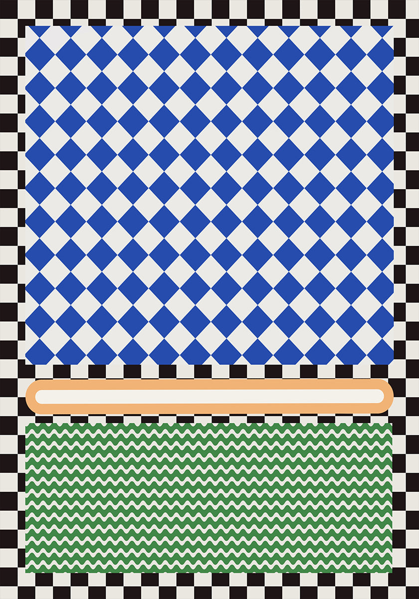 Geometric Pattern With Blue And White Diamonds Poster