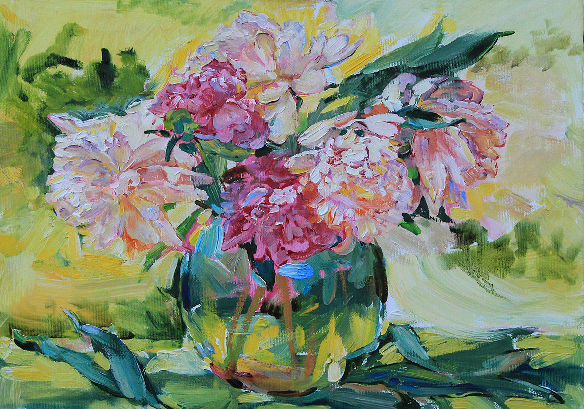 Peonies in a vase Poster
