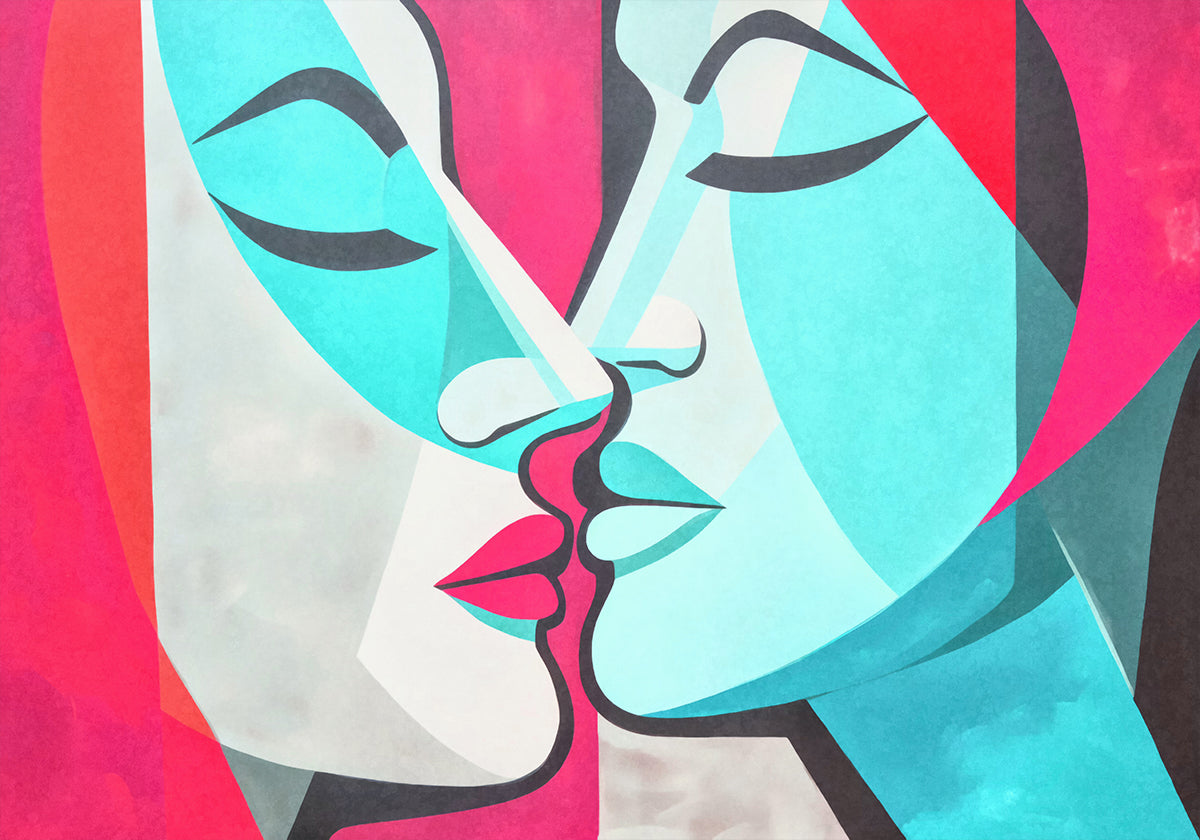 A Kiss Pink Teal Poster