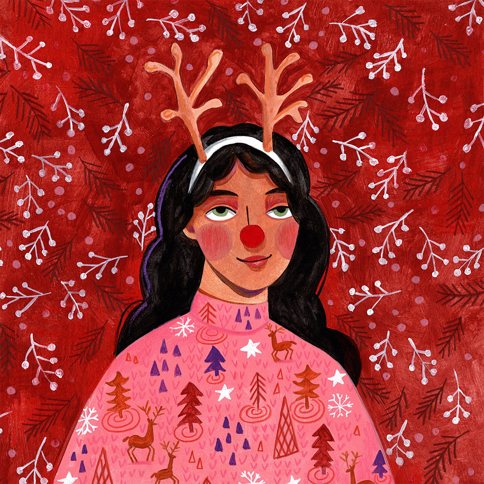 Modern abstract Christmas portrait woman Poster