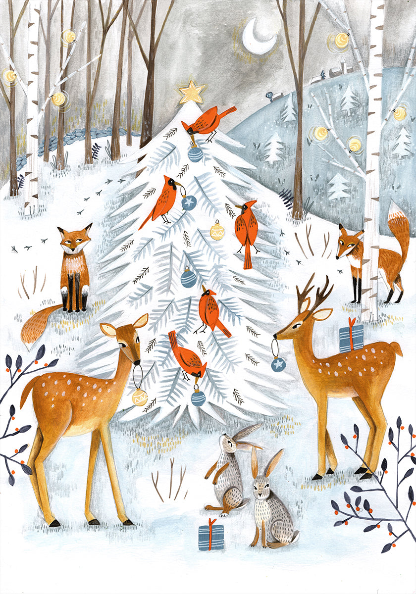 Christmas in the winter animal forest Poster