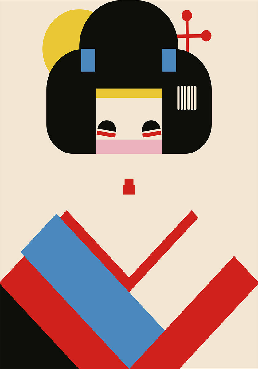 Geisha Girl Geometric Illustration Poster