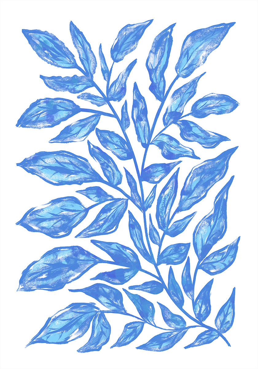 Botanical Illustration Of Blue Leaves  Poster