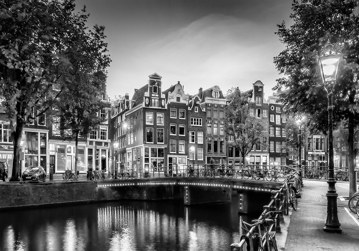 AMSTERDAM Idyllic impression from Singel - Monochrome Poster