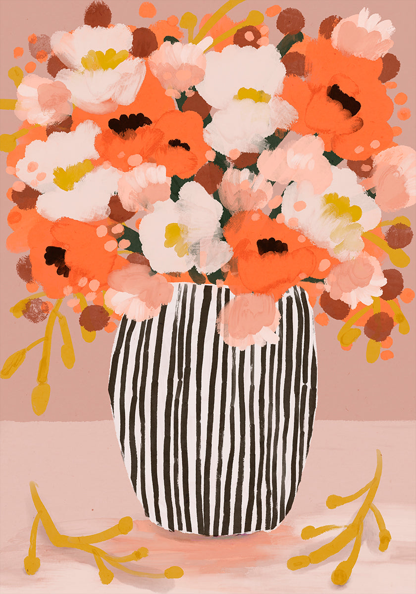 Striped Vase Blooms  Poster