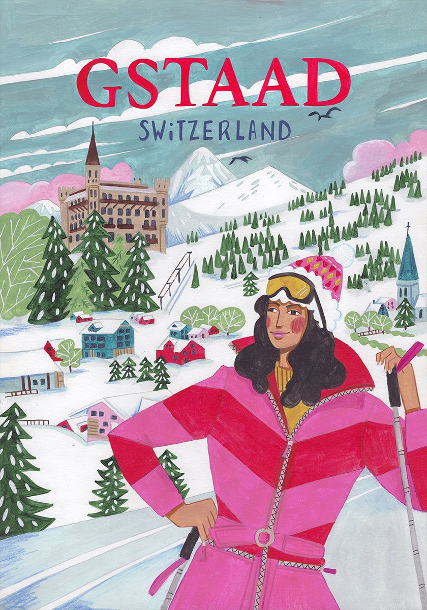 Travel Poster Woman in Gstaad, Switzerland Poster