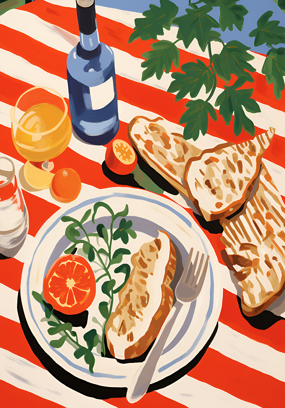 Mediterranean Brunch, Striped Tablecloth Poster