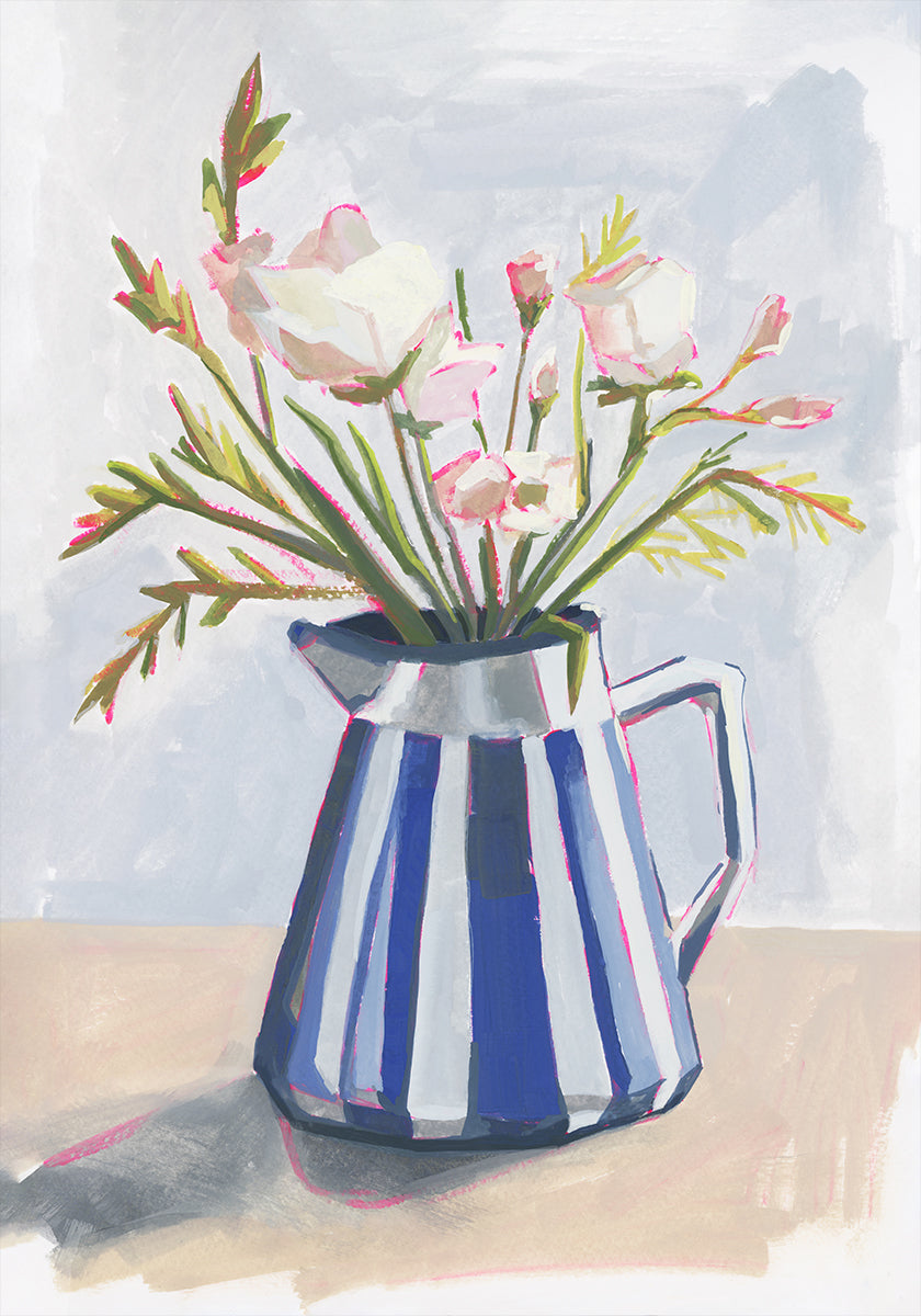 Fresh flowers in a striped vase I Poster