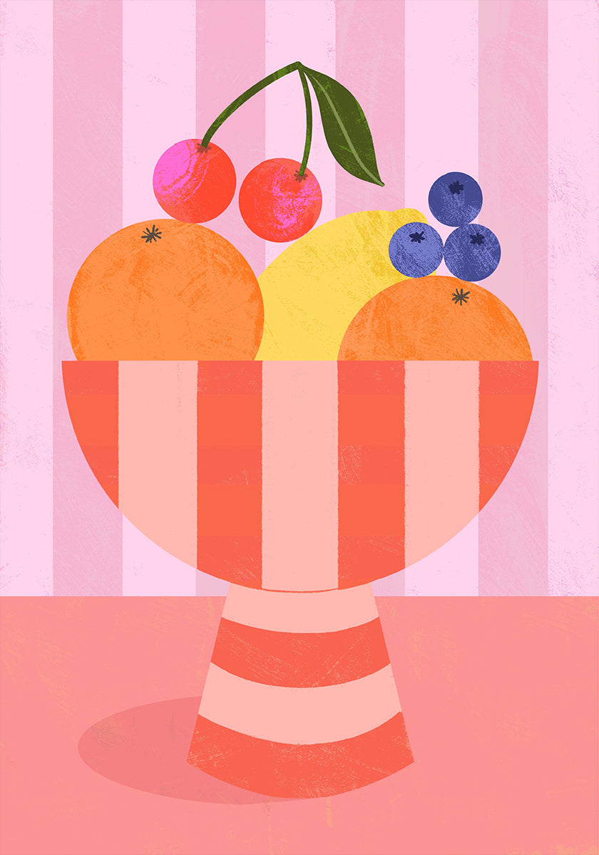 Fruit in Striped Bowl Poster
