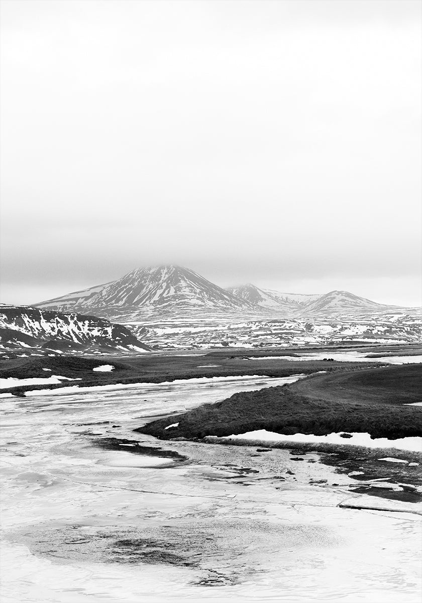 Frozen River Iceland b&amp;w Poster
