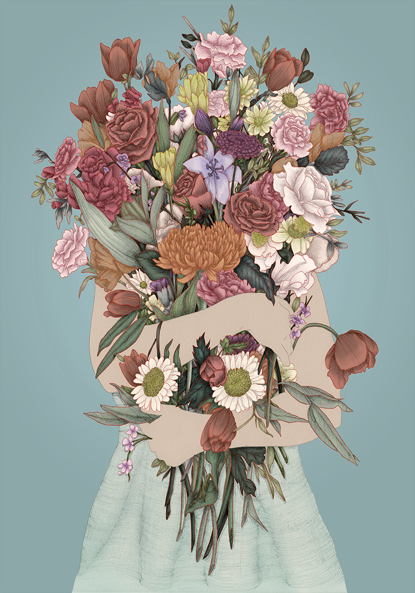 Gathering a Garden Teal Large  Poster