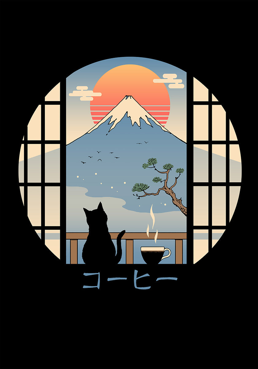 Coffee Cat In Mt. Fuji Poster