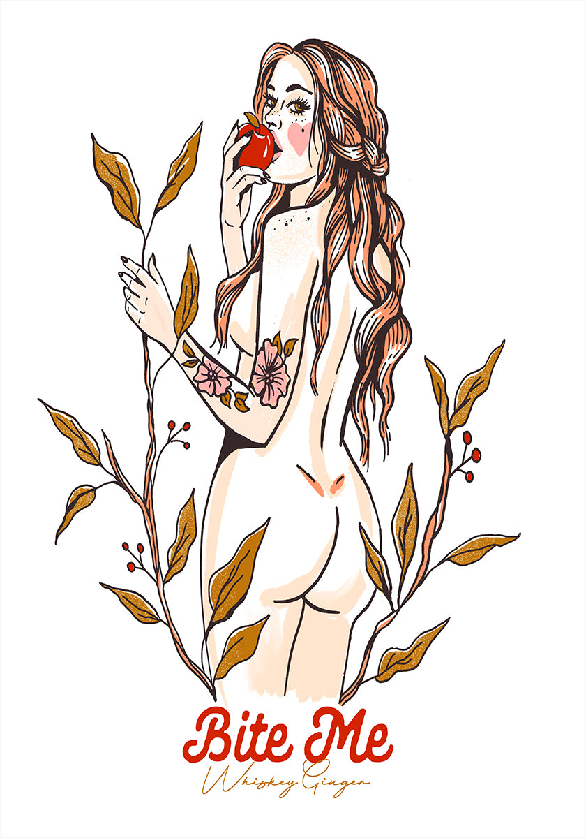 Bite Me Sexy Pin-Up Girl Eating An Apple Poster