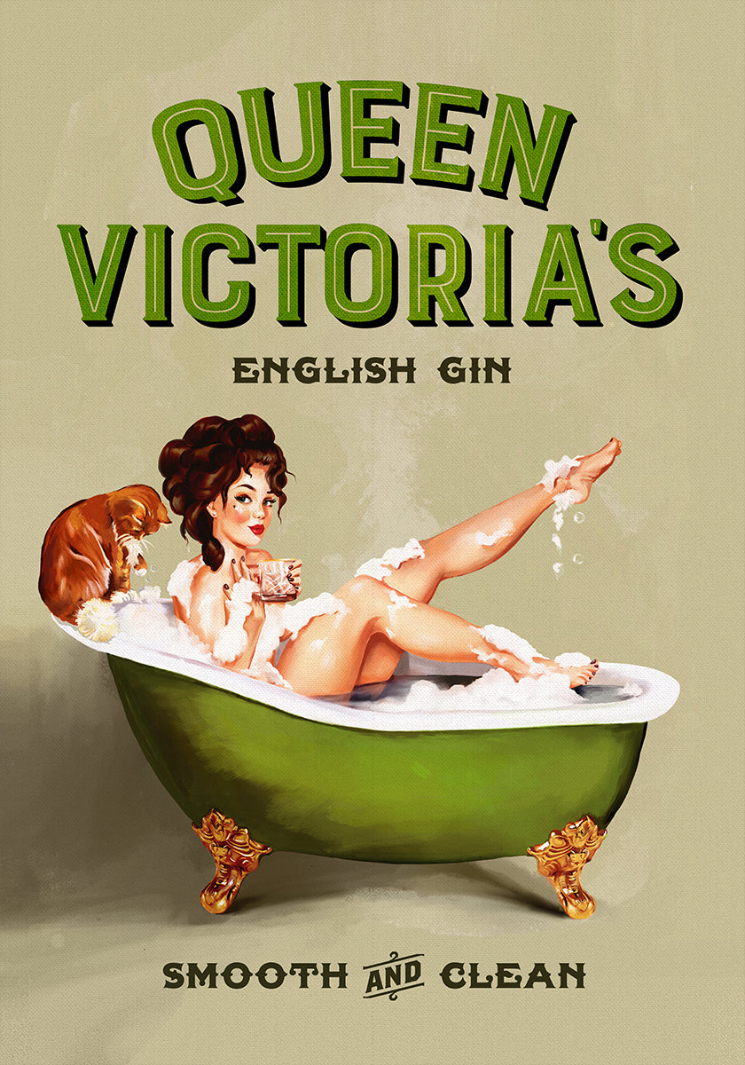 Queen Victoria English Gin Bath Pinup Girl Poster