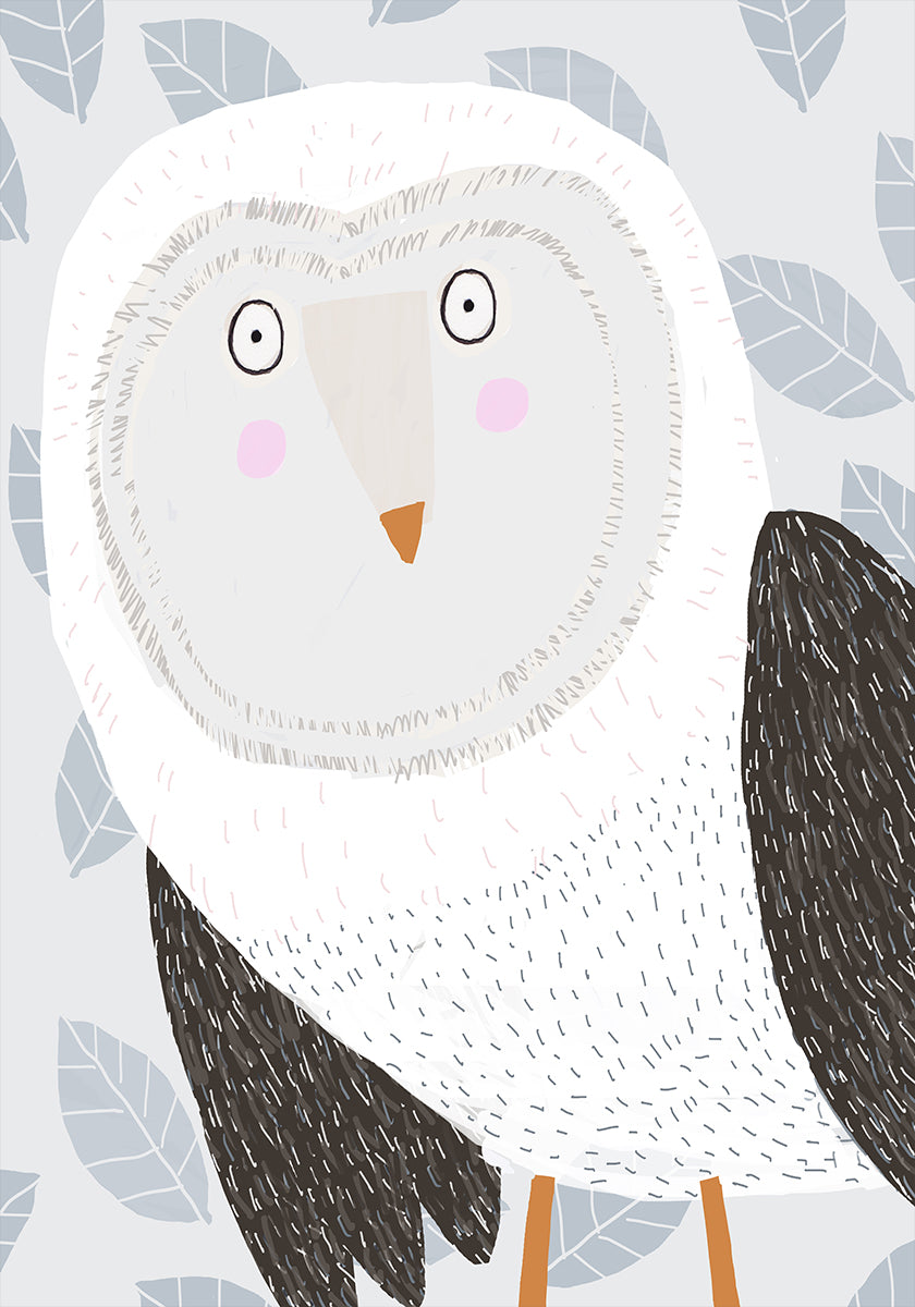 Funny Winter Owl with Grey Leaf  Poster