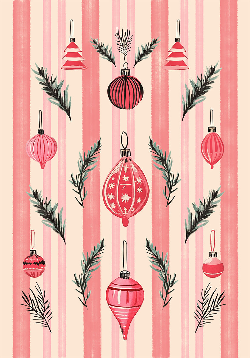 Pink Christmas Baubles Poster