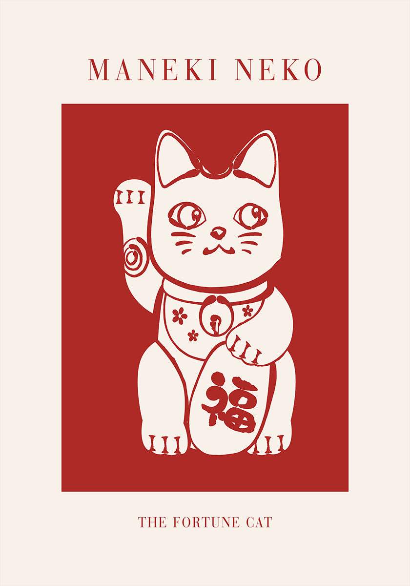 Maneki-Neko Cat Red Poster – Posterbox.uk