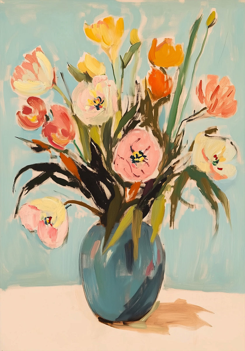 Colorful Flowers in Vase Poster