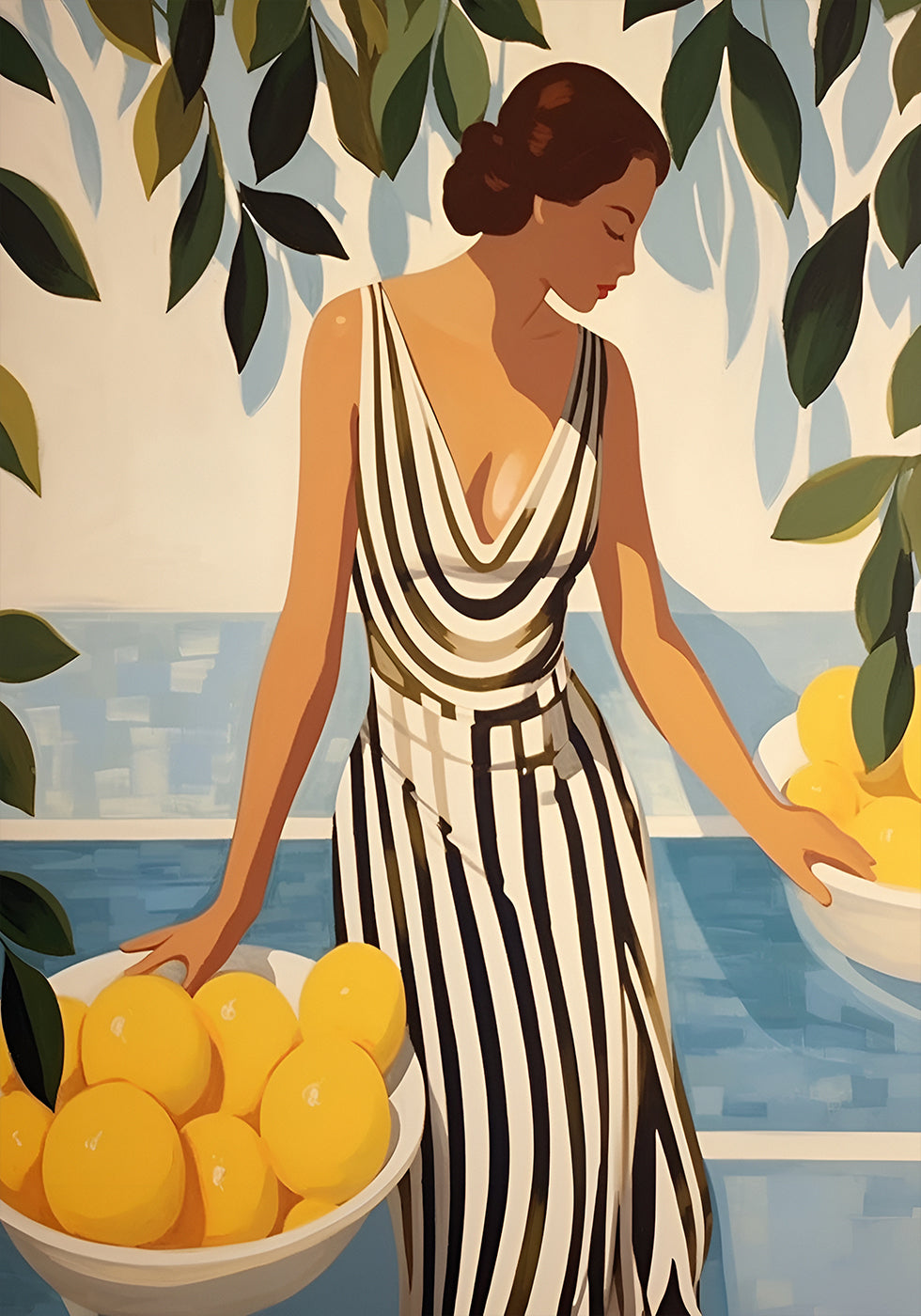 Lemon Lady, Striped Dress, Coastal Glamour Poster