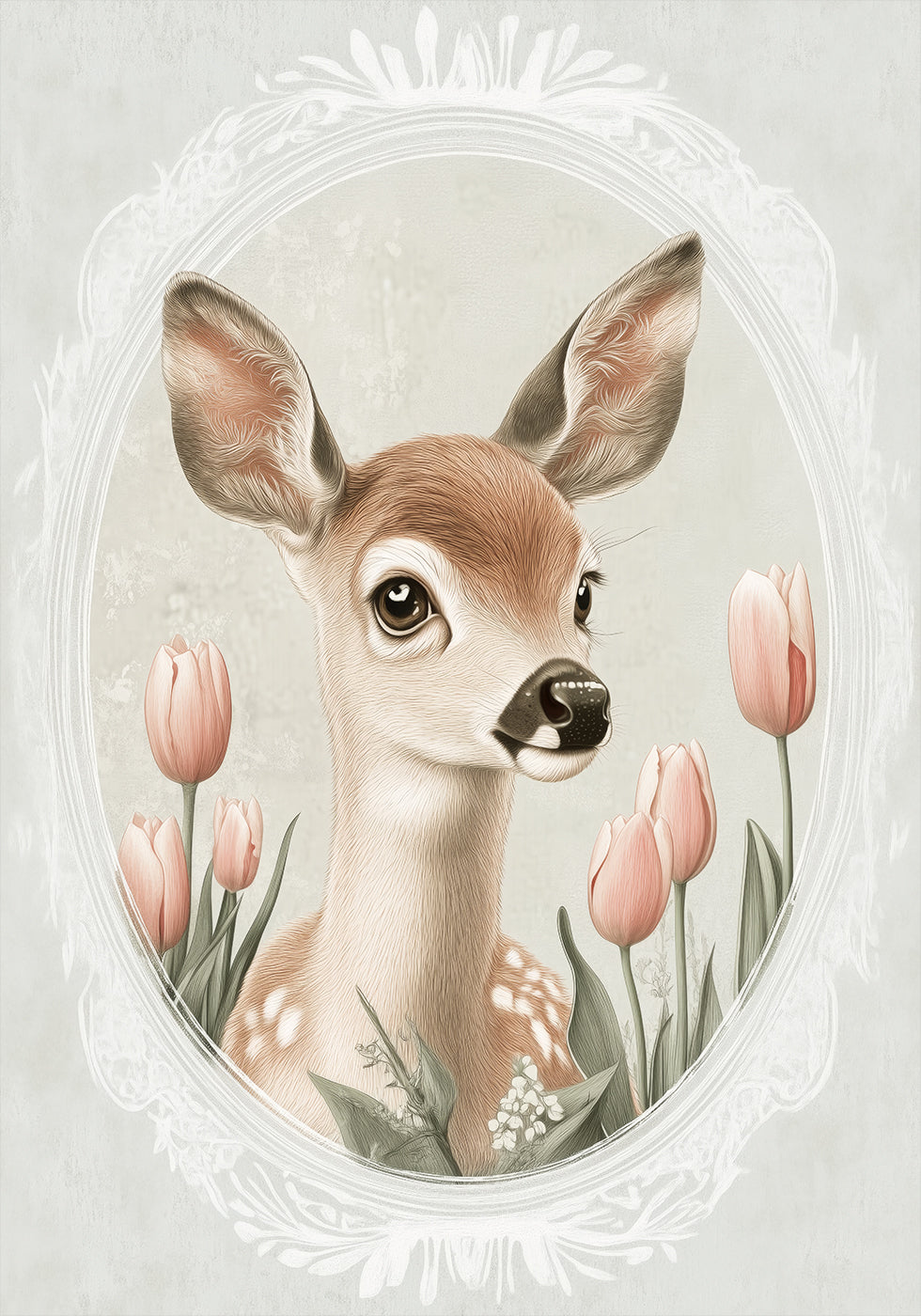 Baby Deer Floral Pastel Vintage Poster