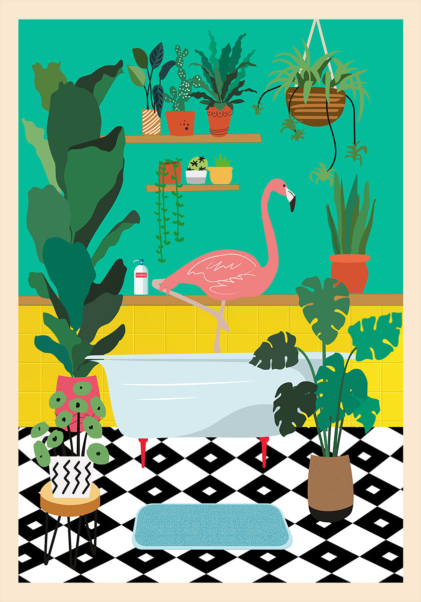 Flamingo Bathtime Poster