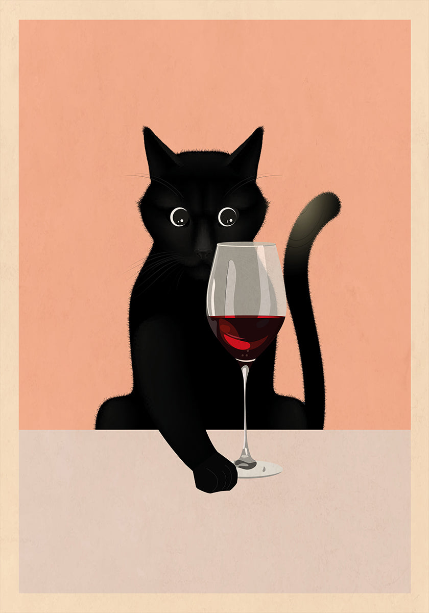 Cat &amp; Wine Poster