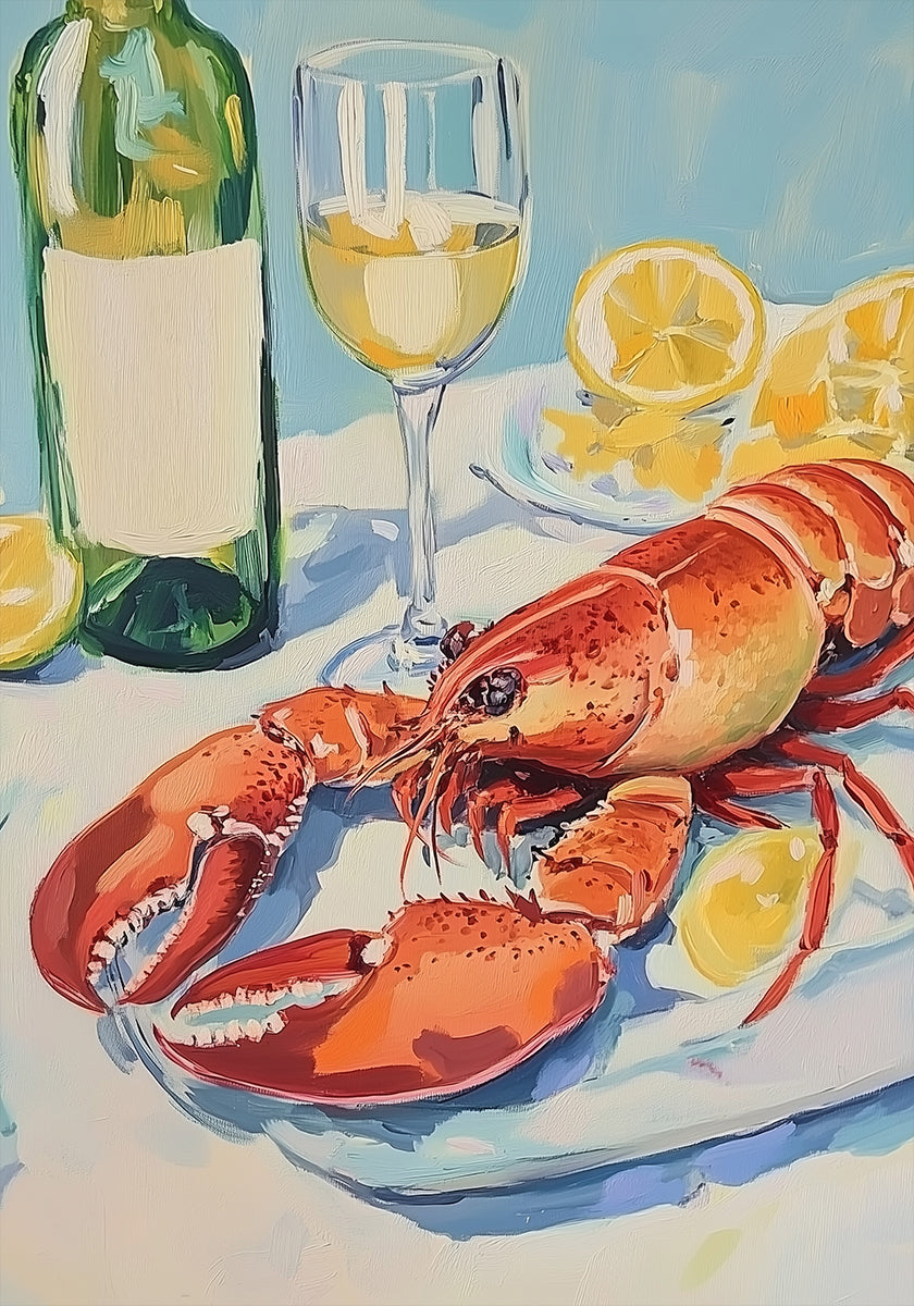 Lobster and Wine Still Life Poster